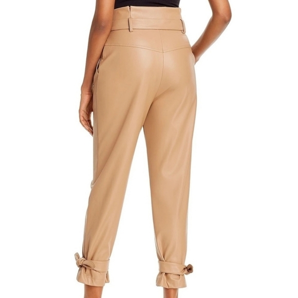 Lucy Paris S Faux Leather Tan Paperbag Pants Tie Waist Ankle Wrap Chic Neutral - Picture 3 of 13